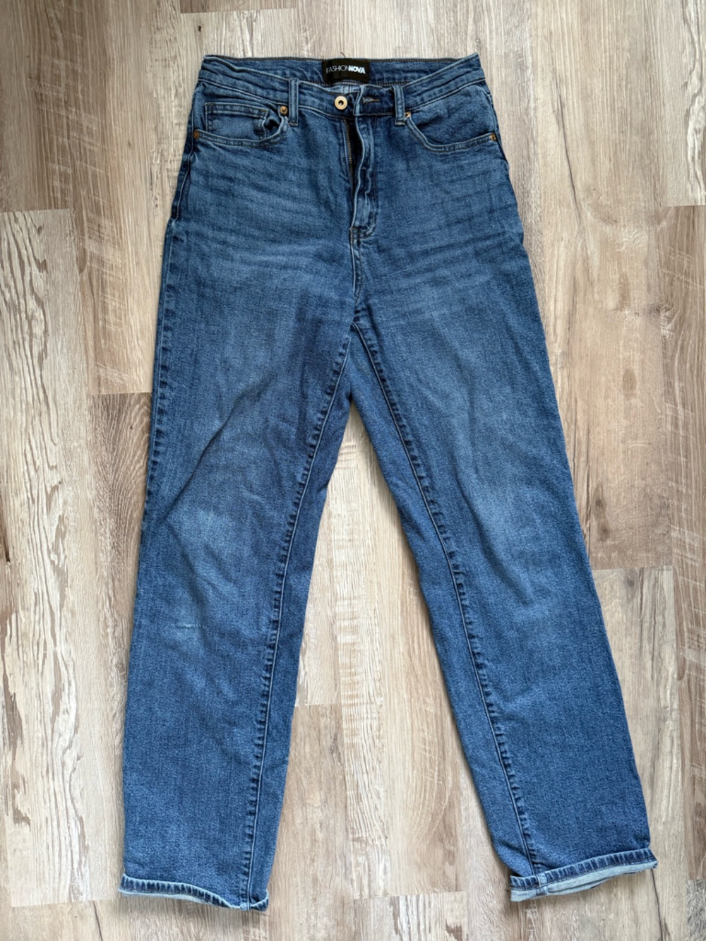 Fashion Nova Women's Straight Leg Jeans - Dark Blue Wash